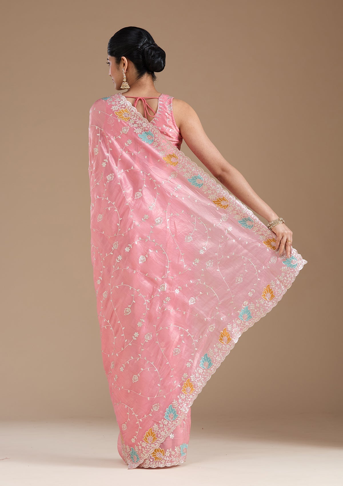 Onion Pink Gotapatti Organza Saree