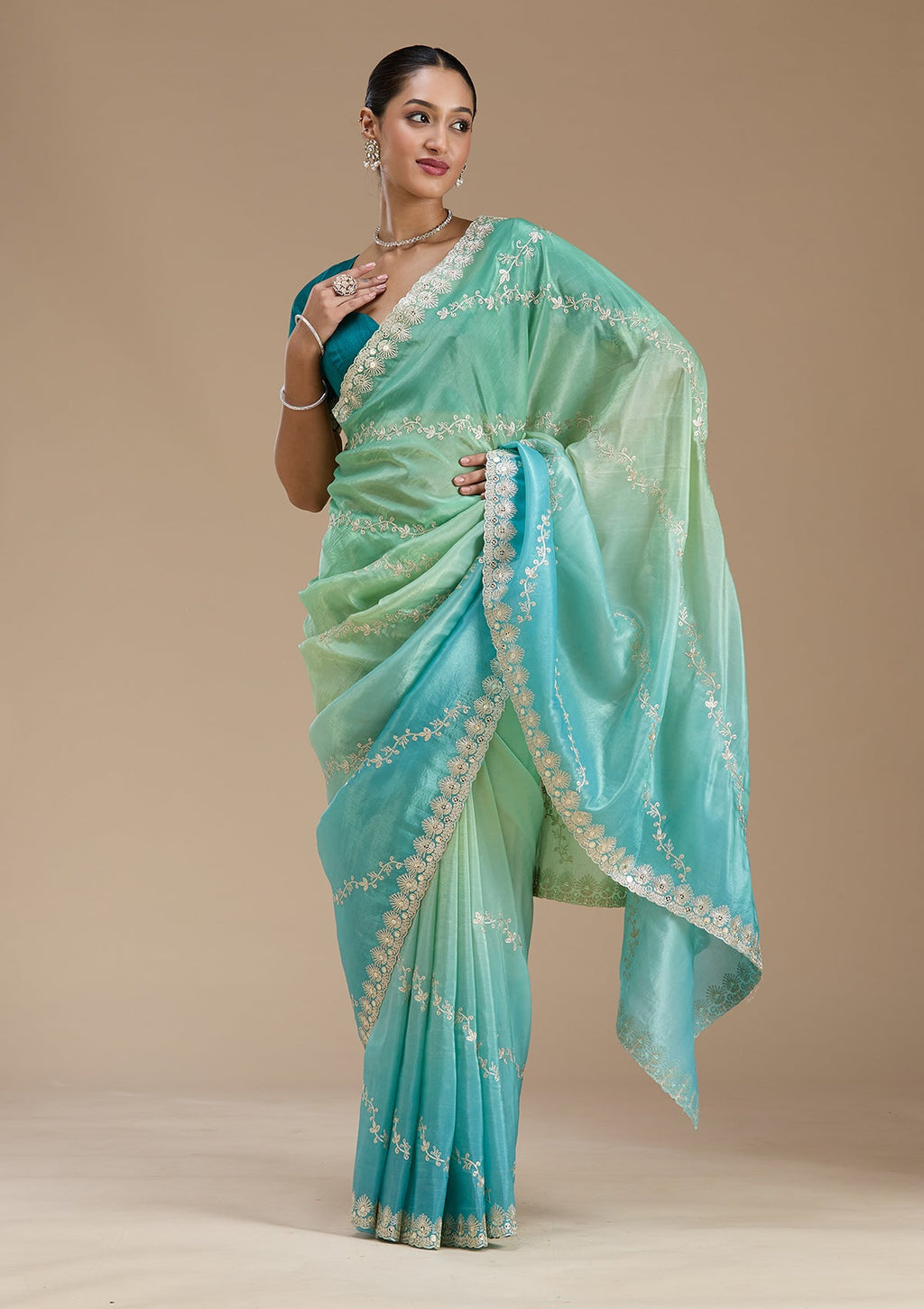 Blue Gotapatti Crepe Saree