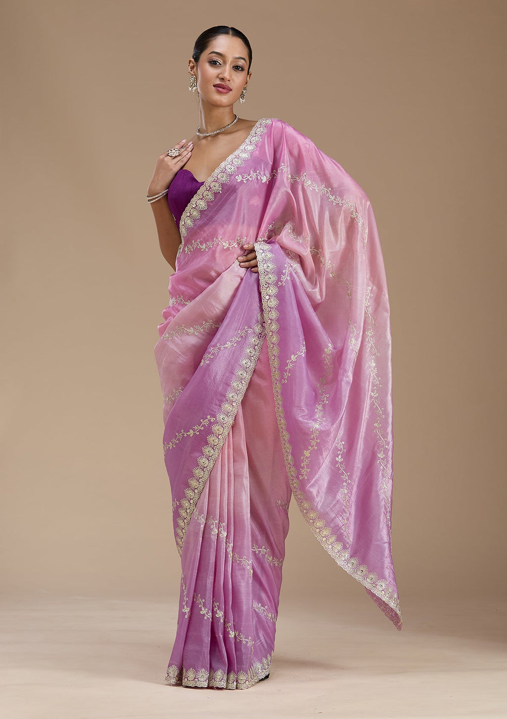 Lavender Gotapatti Crepe Saree