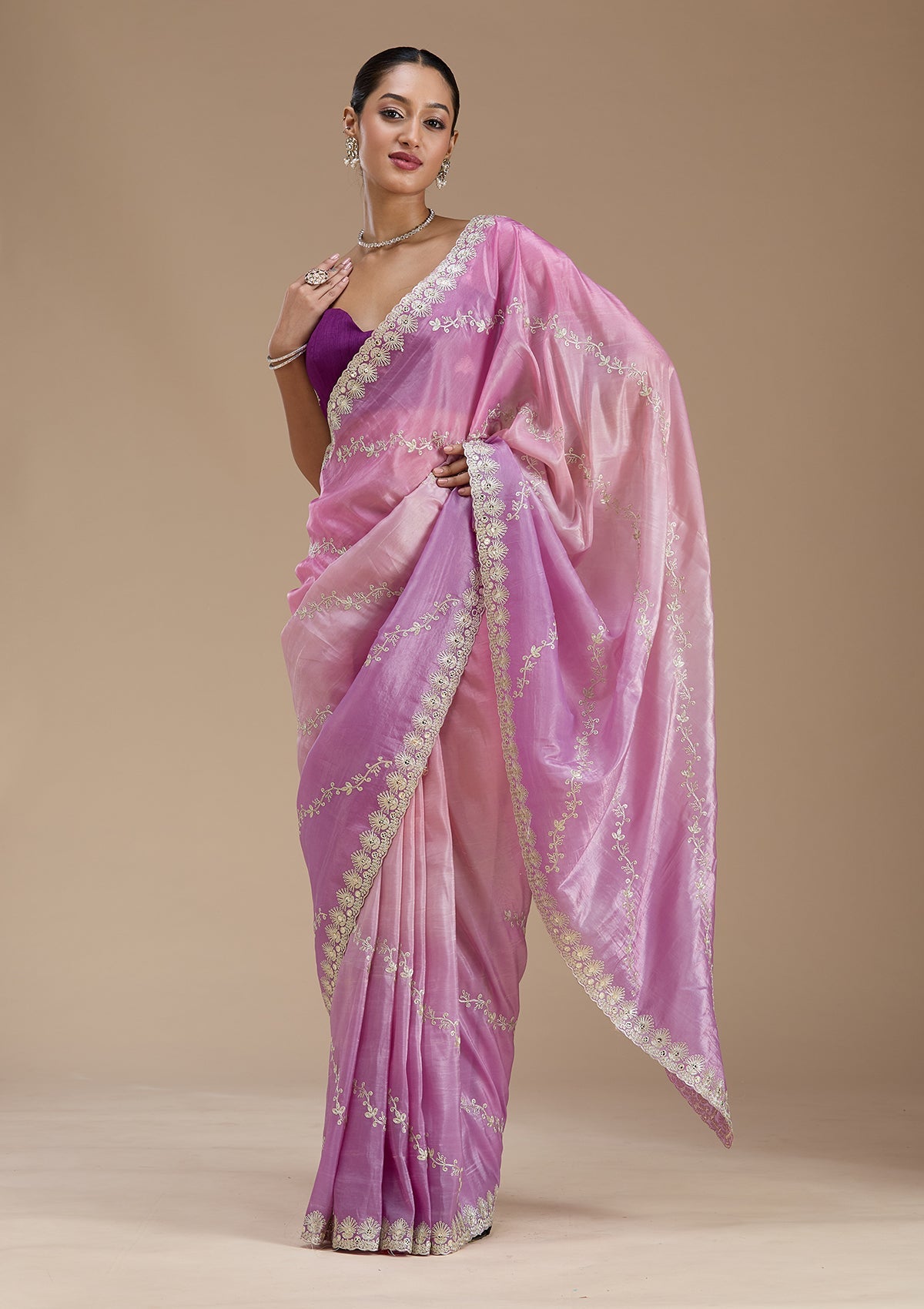 Lavender Gotapatti Crepe Saree