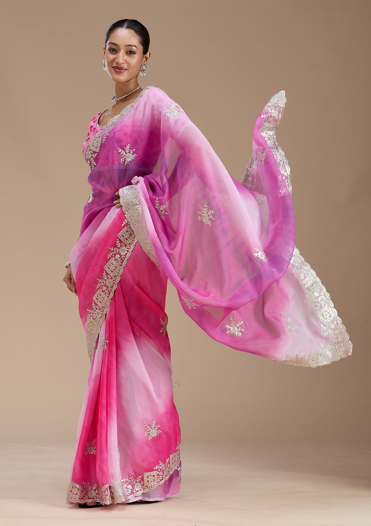 Pink Gotapatti Crepe Saree