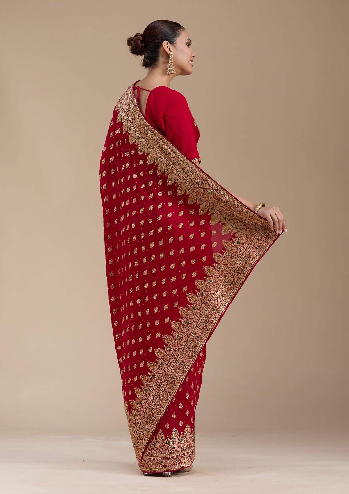 Red Zariwork (Gold) Soft Raw Silk Saree