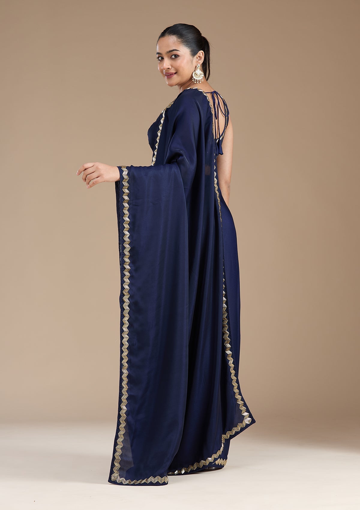 Navy Blue Aariwork Satin Saree