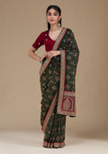 Mehendi Threadwork Soft Raw Silk Saree