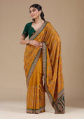 Mustard Threadwork Soft Raw Silk Saree