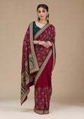 Wine Threadwork Soft Raw Silk Saree