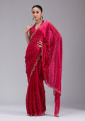 Rani Pink Stonework (Gold) Tissue Saree