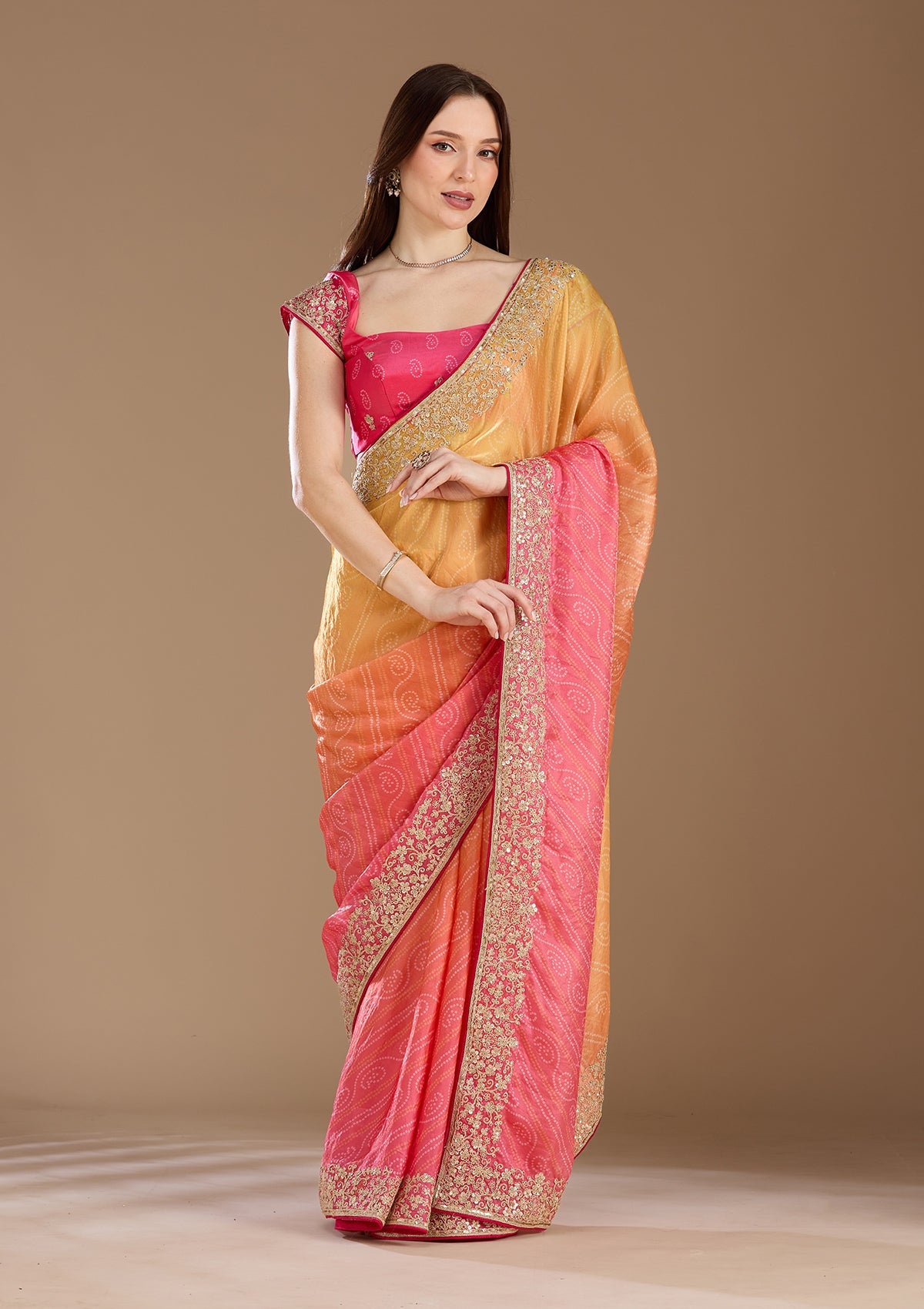 Rani Pink Cording Chiffon Saree