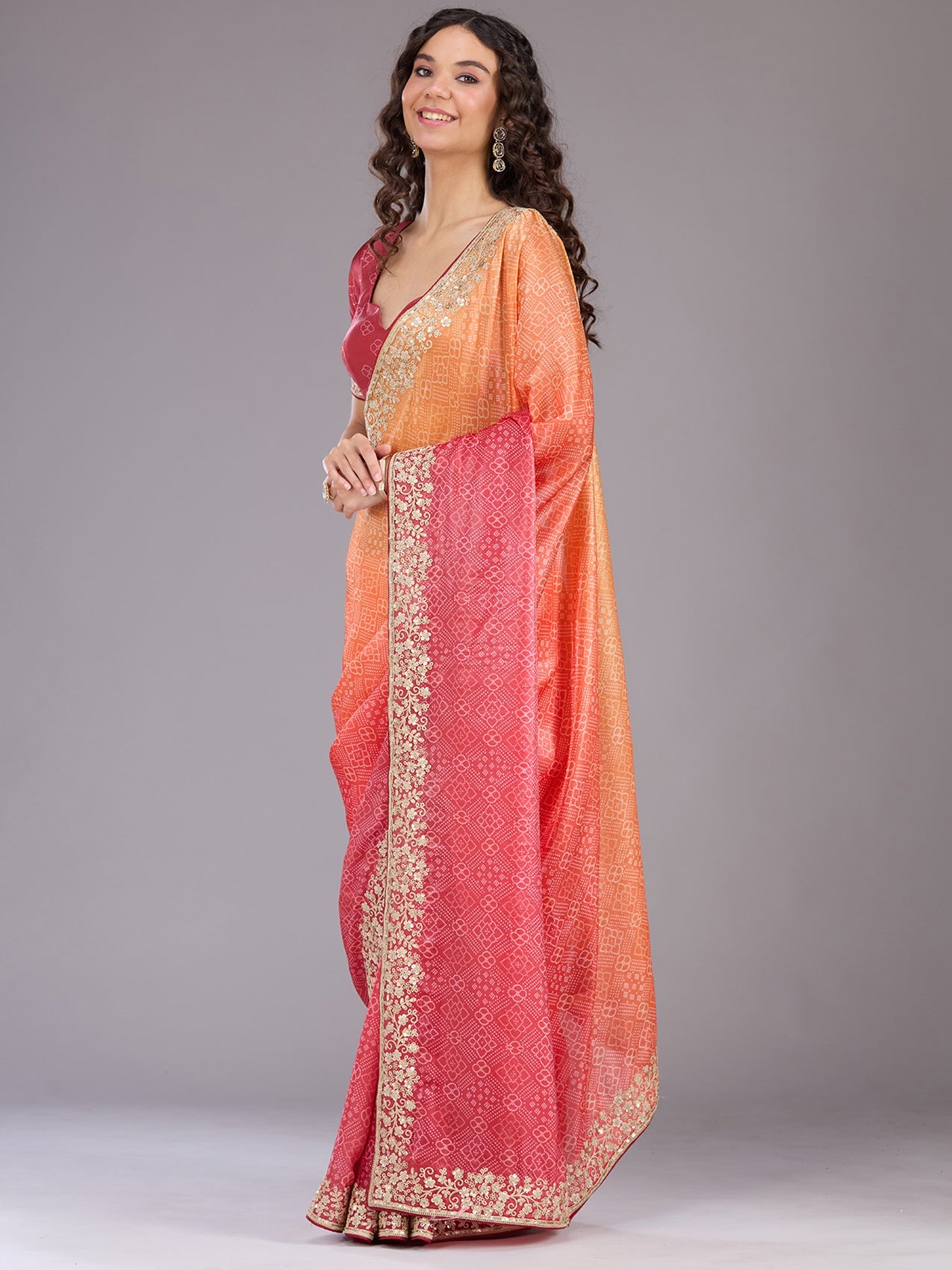 Orange Cording Organza Saree