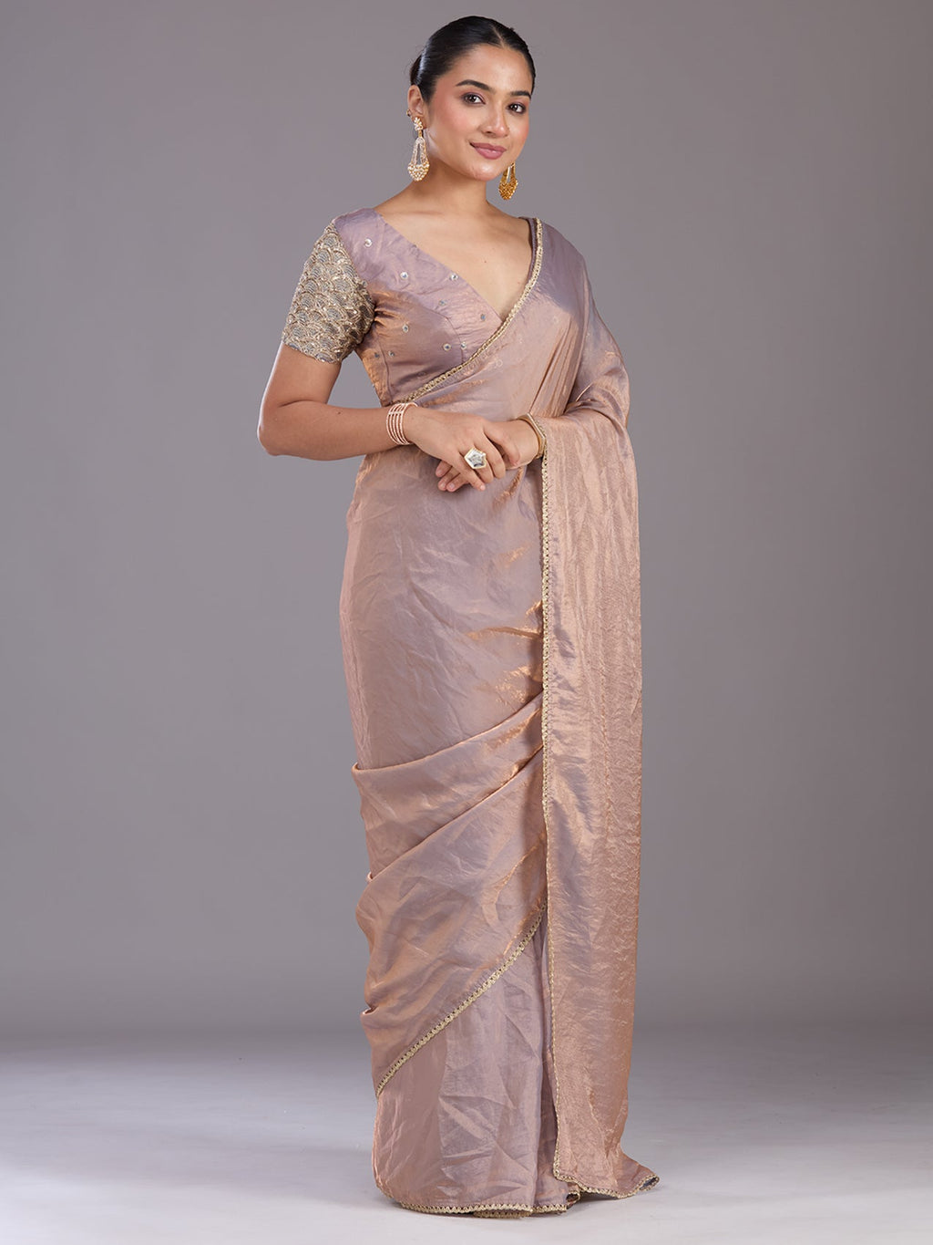 Grey Sequins Organza Saree