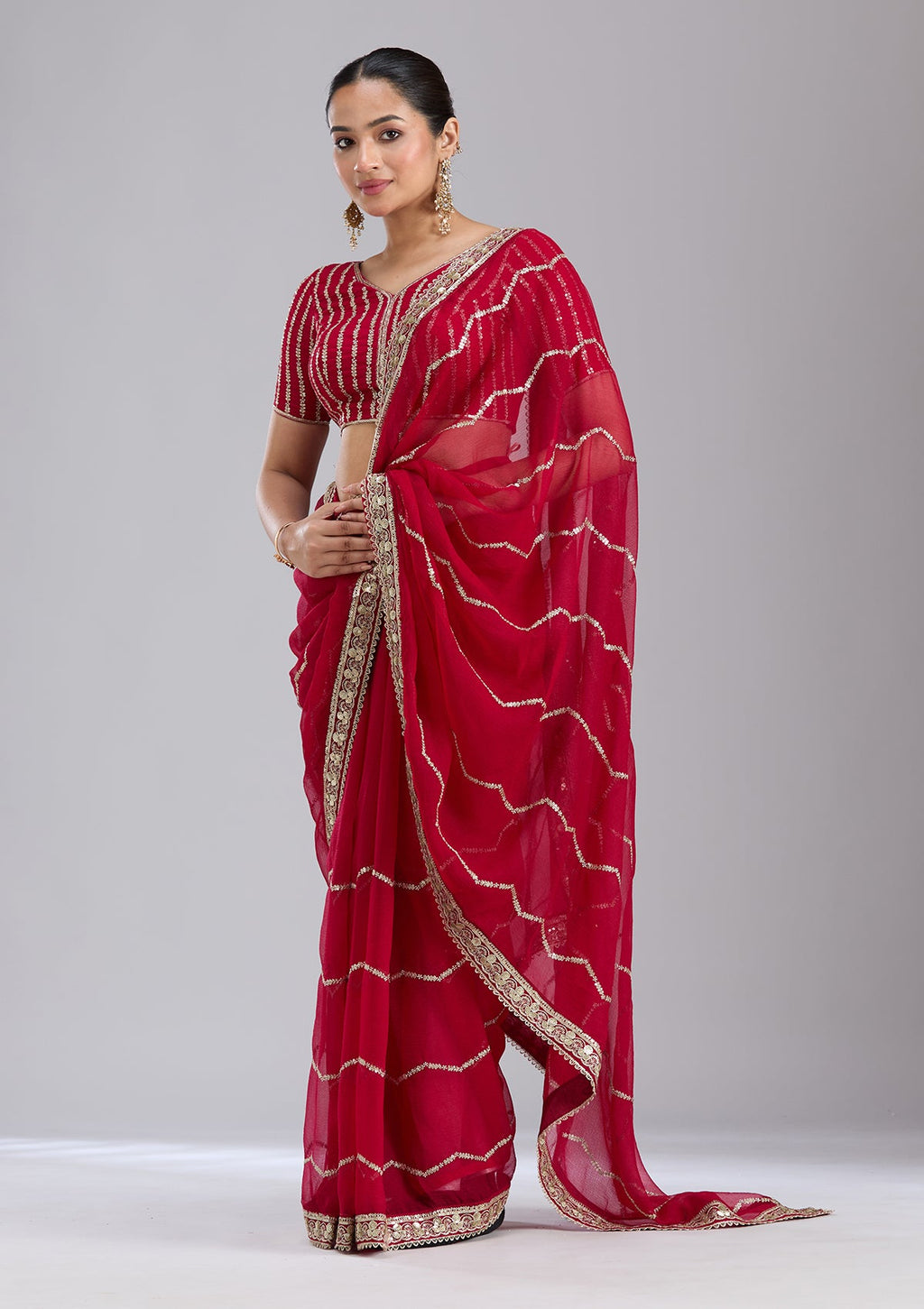 Rani Pink Sequins Georgette Saree