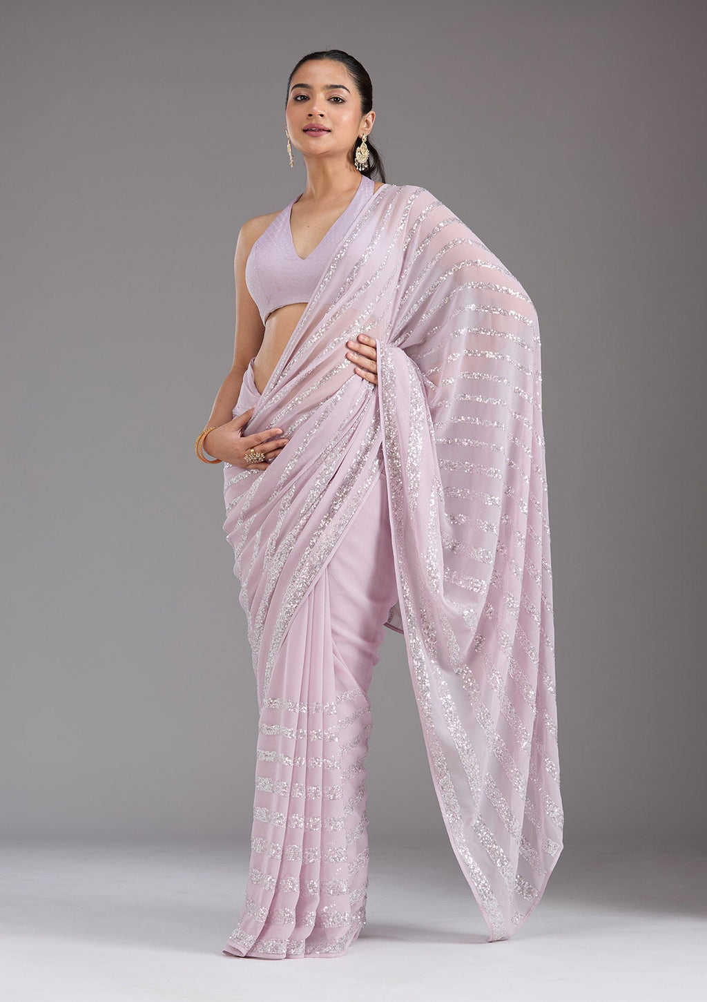 Lavender Sequins Georgette Saree