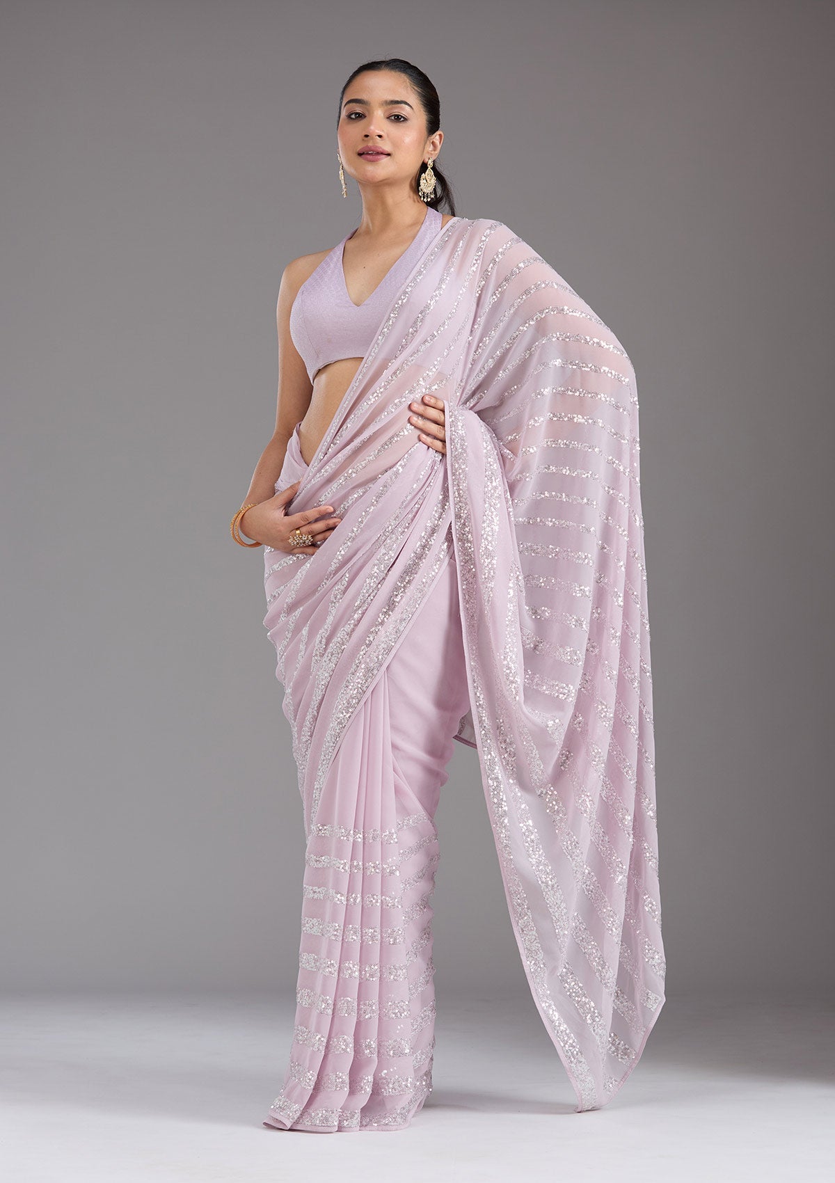 Lavender Sequins Georgette Saree