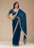 Navy Blue Zariwork (Silver) Tissue Saree