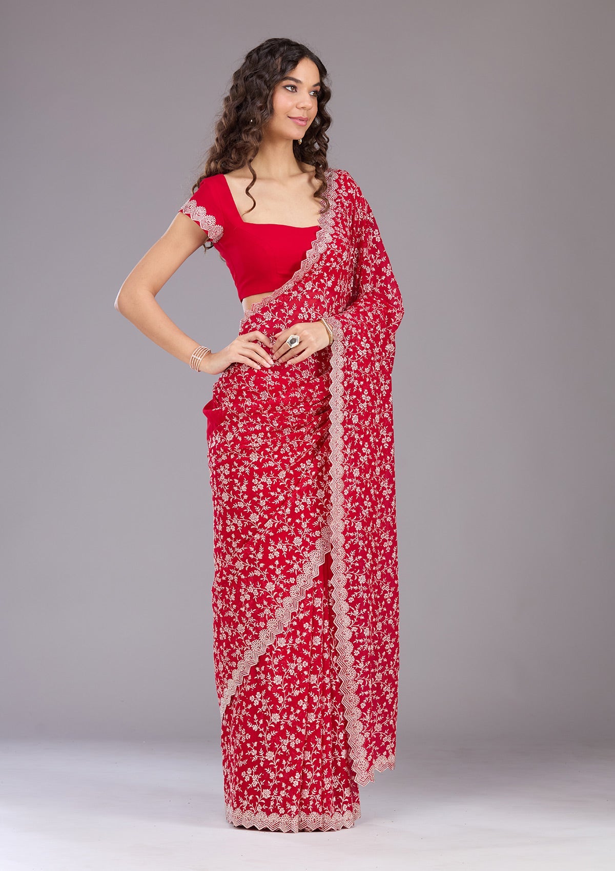 Maroon Zariwork (Silver) Georgette Saree
