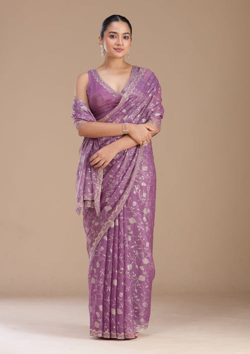 Dark Lavender Badla Tissue Saree