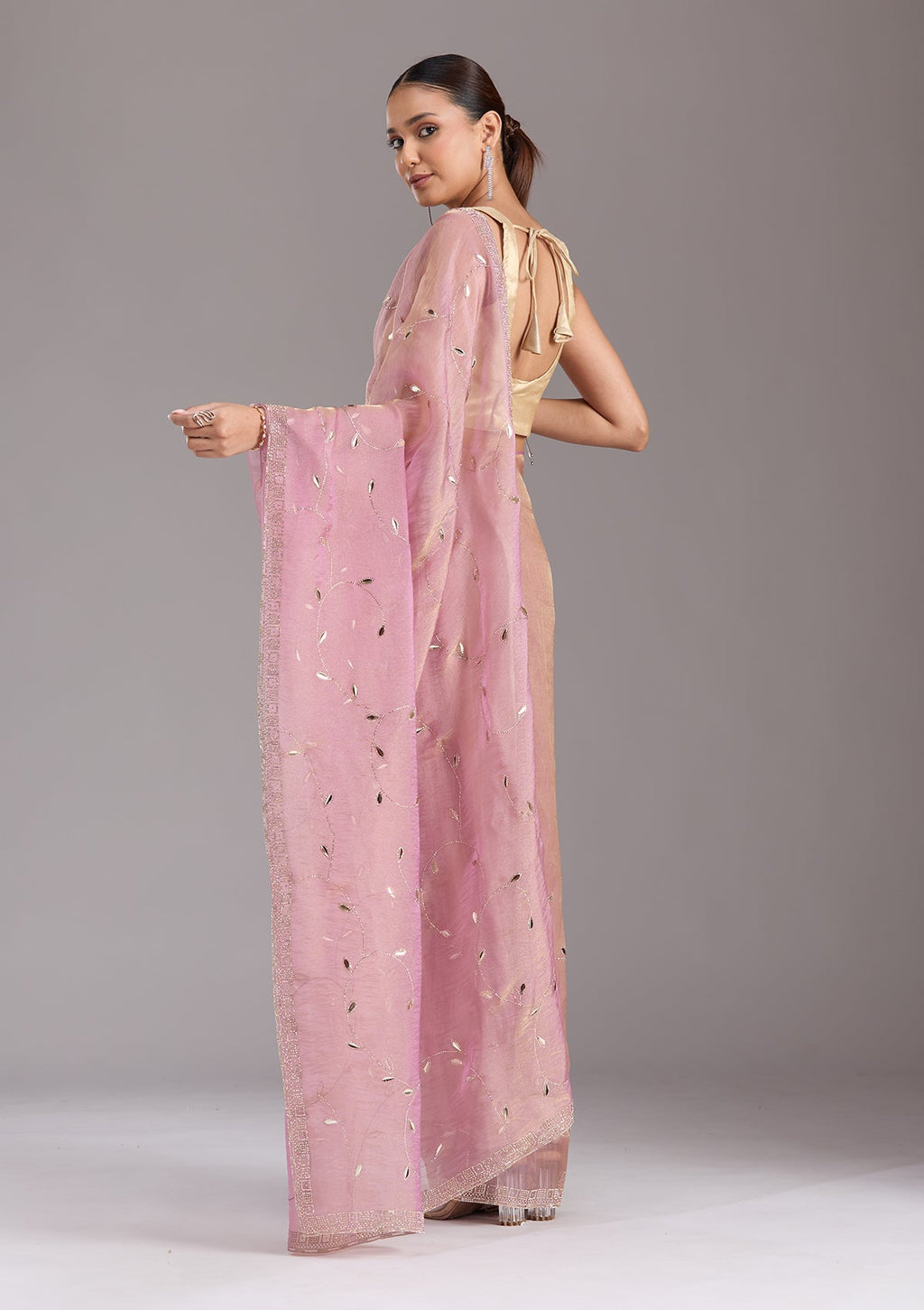 Lavender Stonework (Gold) Tissue Saree