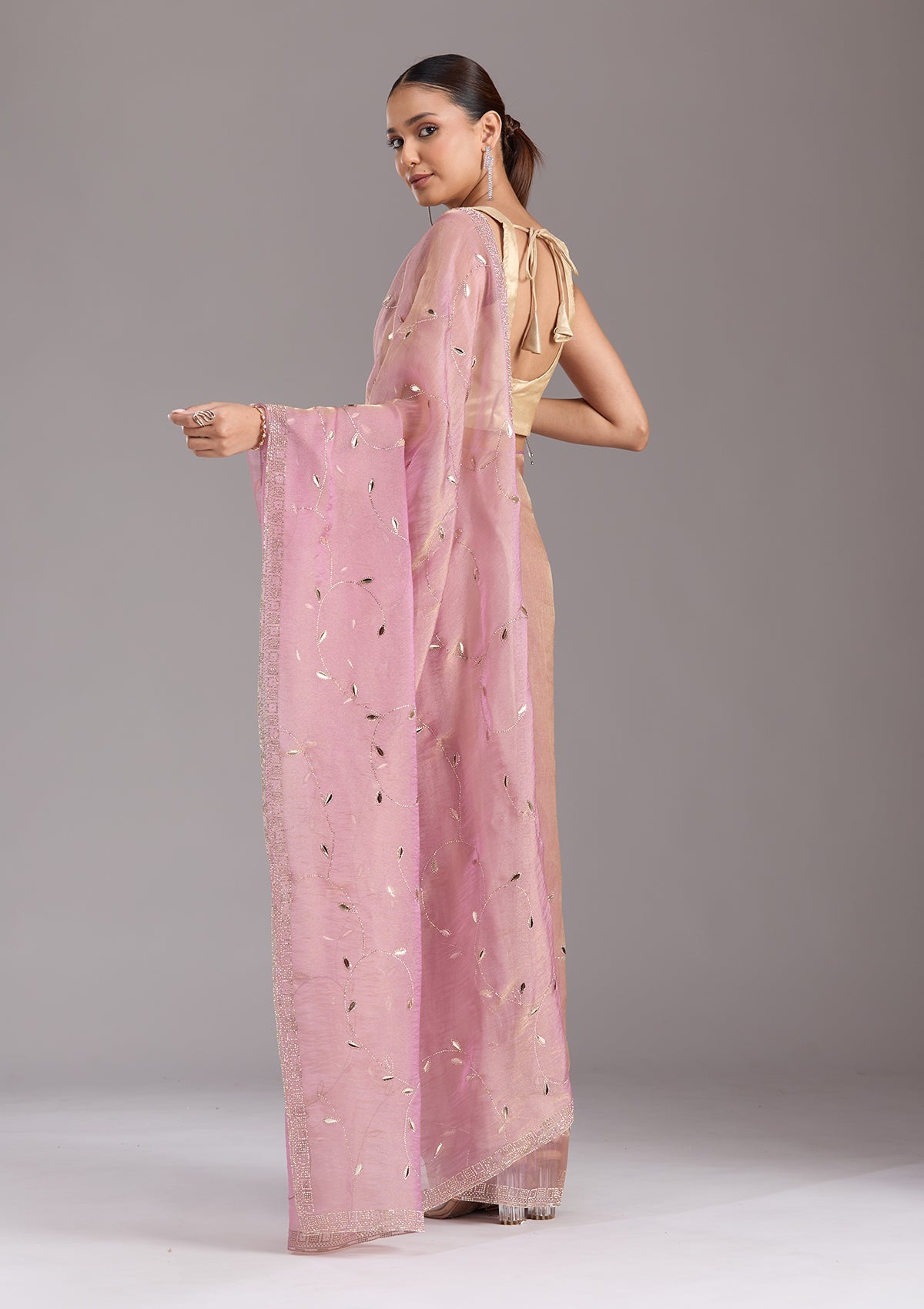 Lavender Stonework (Gold) Tissue Saree