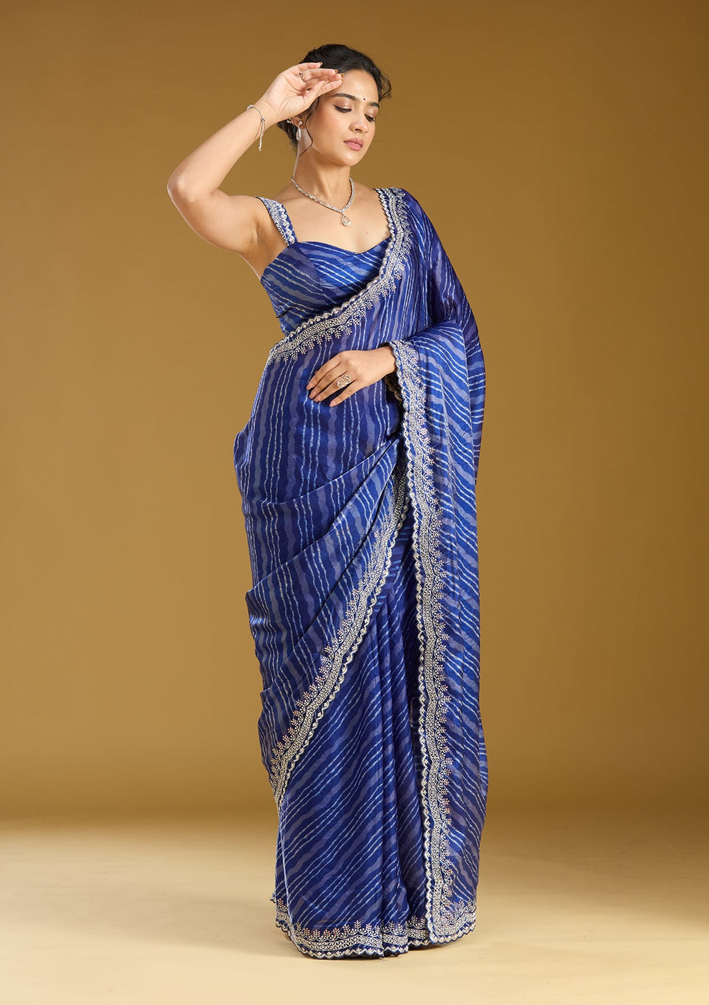 Navy Blue Zariwork (Silver) Organza Saree