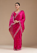 Rani Pink Zariwork (Silver) Organza Saree