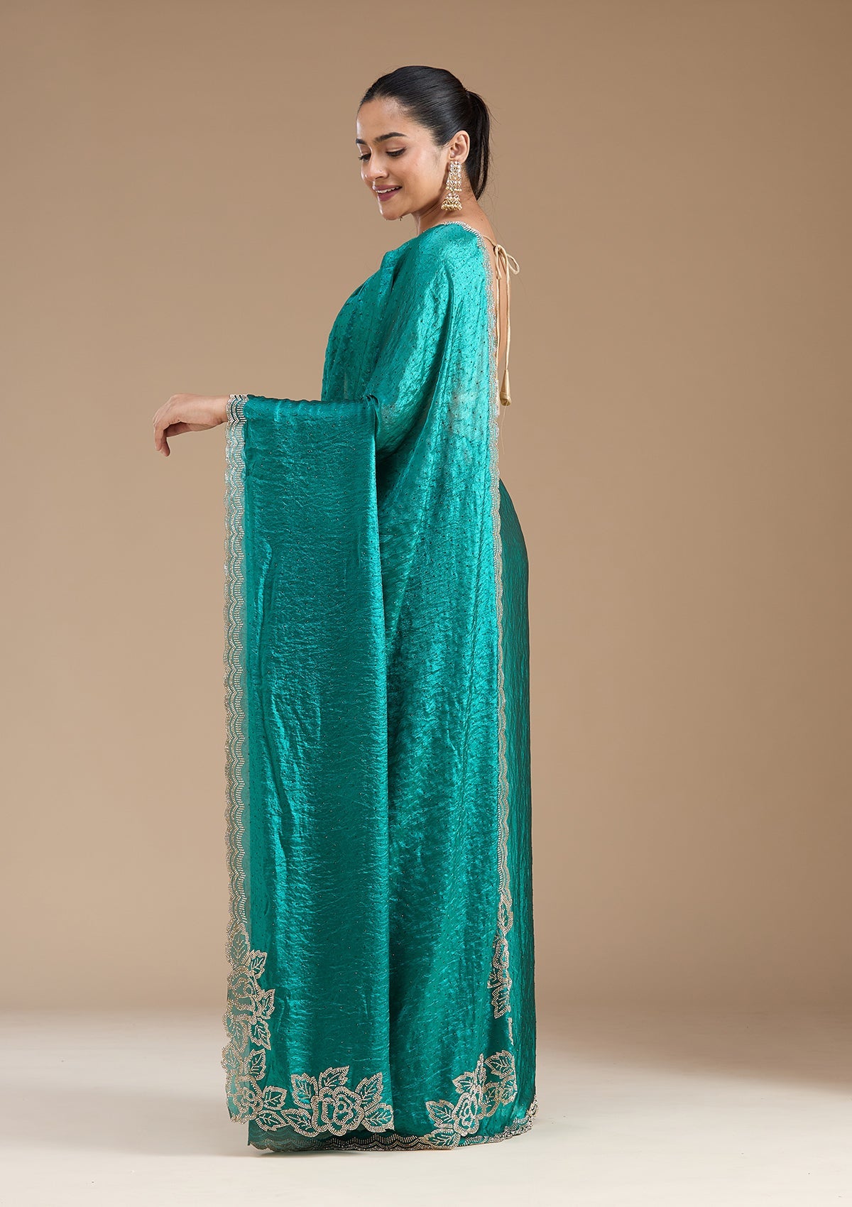 Rama Green Stonework (Gold) Chiffon Saree