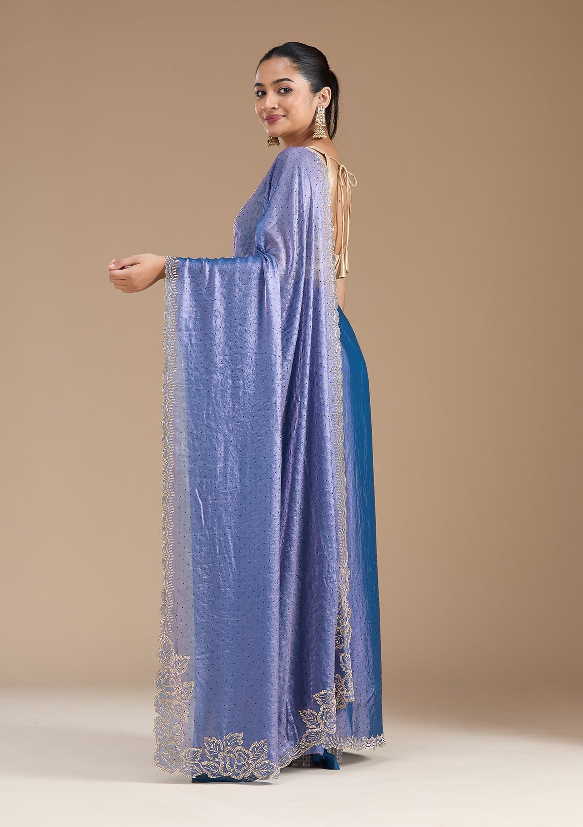 Violet Stonework (Gold) Chiffon Saree