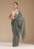Navy Blue Zariwork (Antique) Tissue Saree