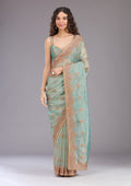 Sea Green Threadwork Tissue Saree