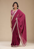 Magenta Pink Zariwork (Silver) Soft Raw Silk Saree