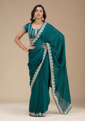 Rama Green Zariwork (Silver) Soft Raw Silk Saree
