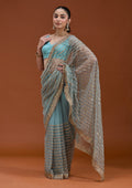 Sea Green Sequins Net Saree