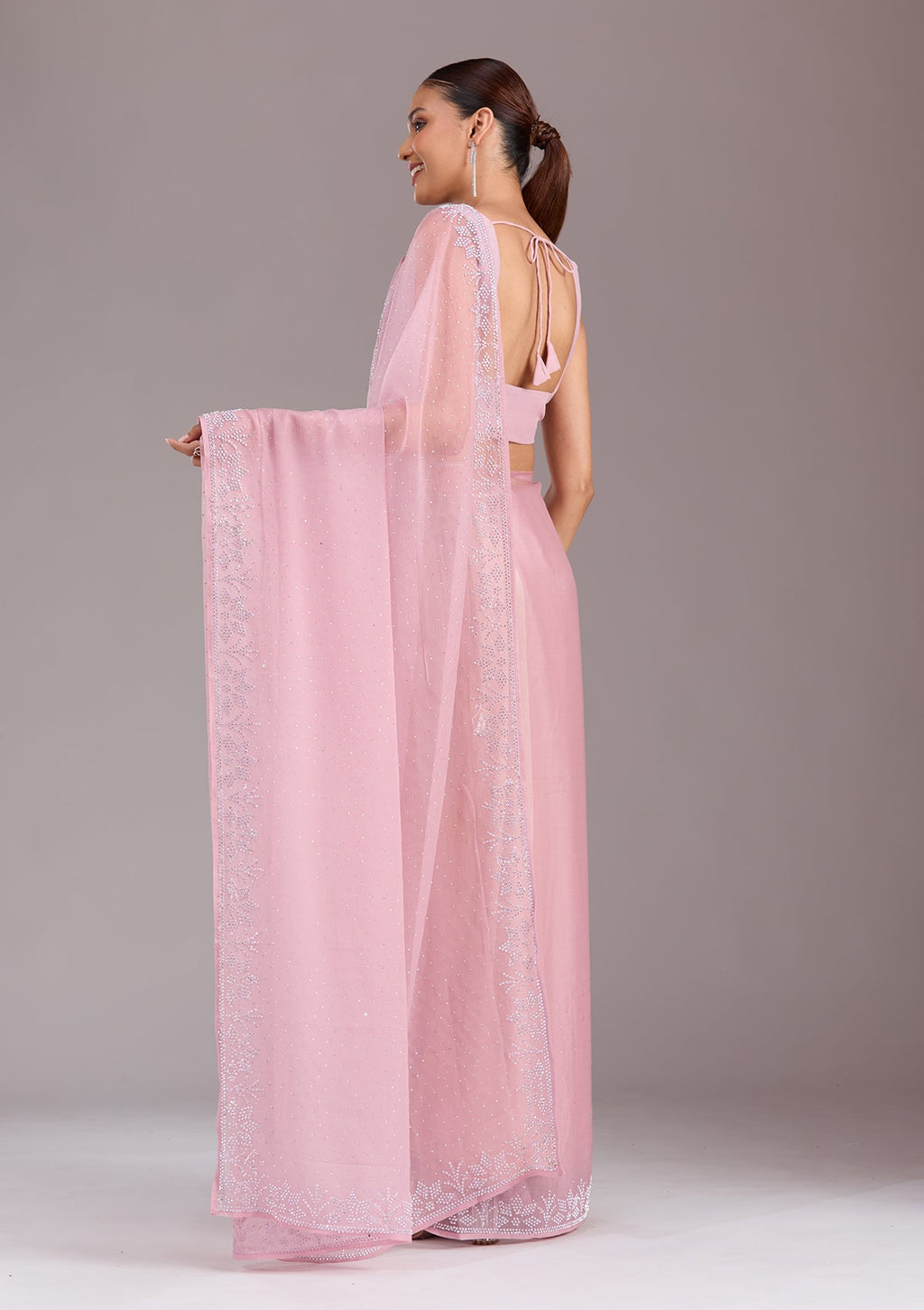 Mauve Stonework (Silver) Chiffon Saree