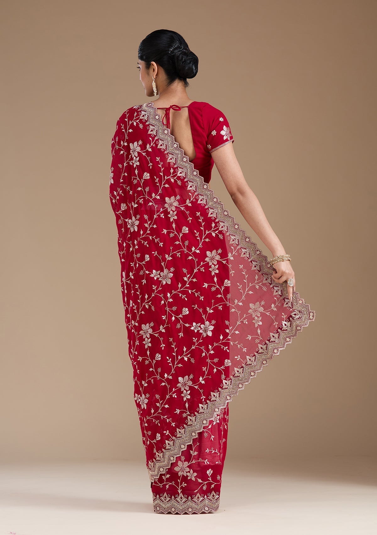 Rani Pink Zariwork (Gold) Georgette Saree