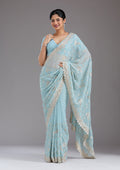 Sky Blue Zariwork (Gold) Georgette Saree