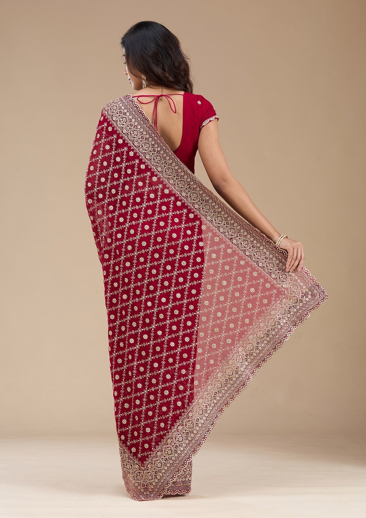 Maroon Zariwork (Gold) Georgette Saree