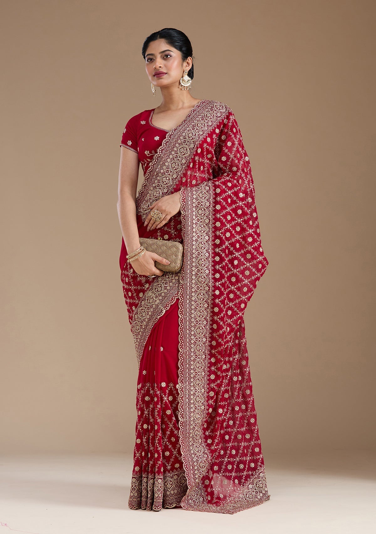 Rani Pink Zariwork (Gold) Georgette Saree