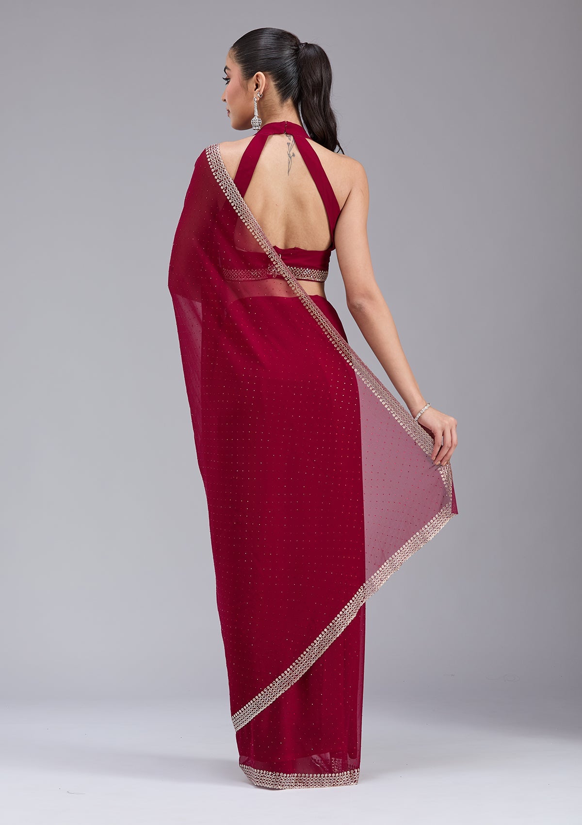 Maroon Stonework (Gold) Georgette Saree