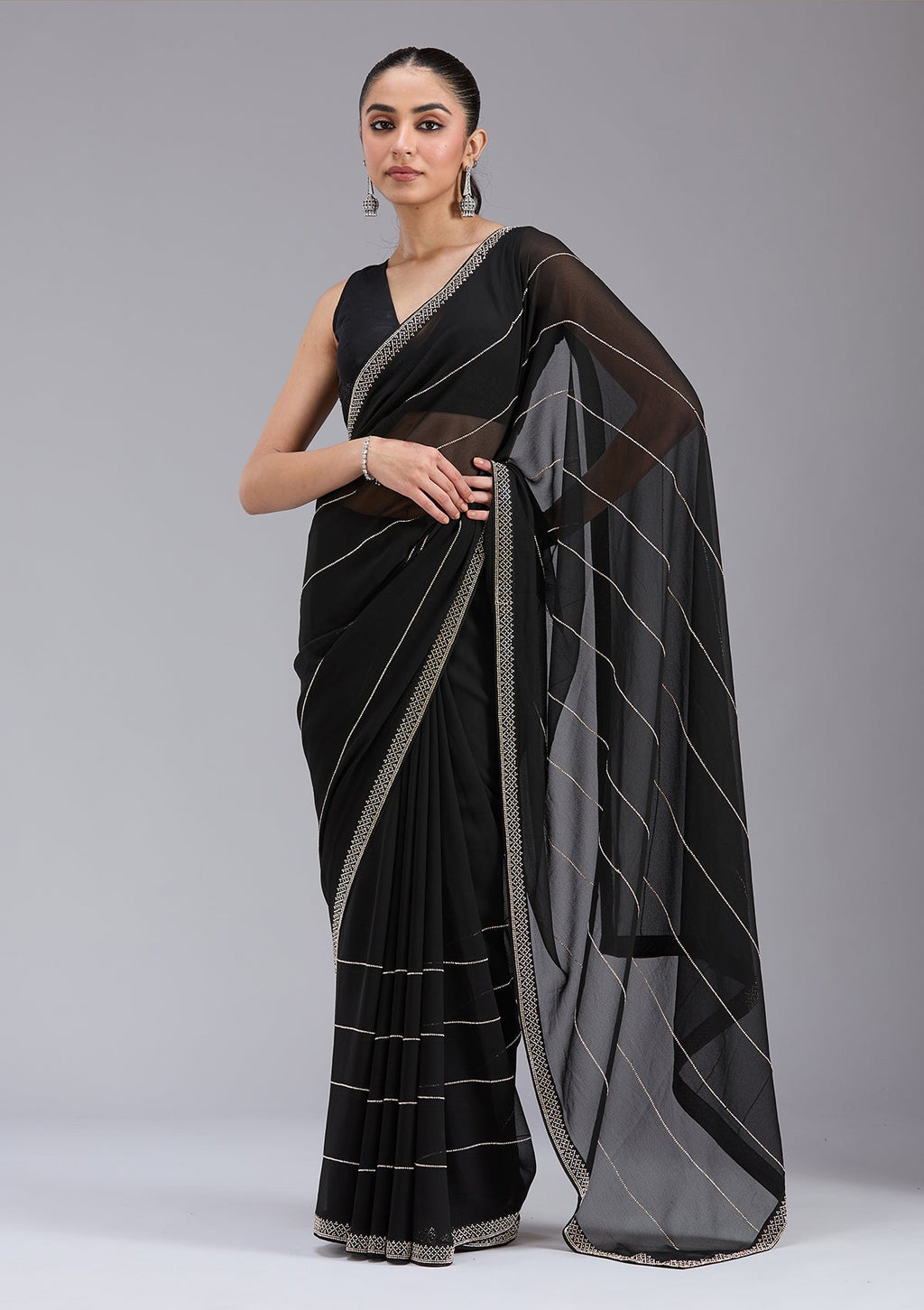 Black Stonework (Gold) Georgette Saree