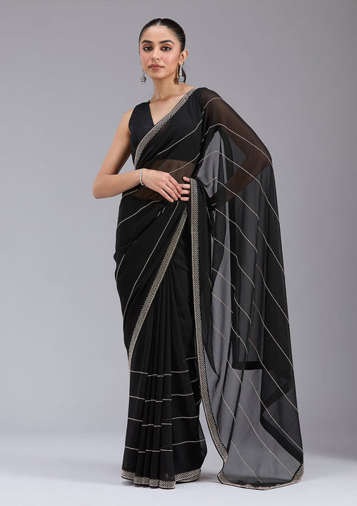 Black Stonework (Gold) Georgette Saree