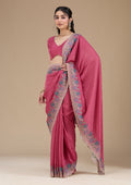 Onion Pink Threadwork Soft Raw Silk Saree