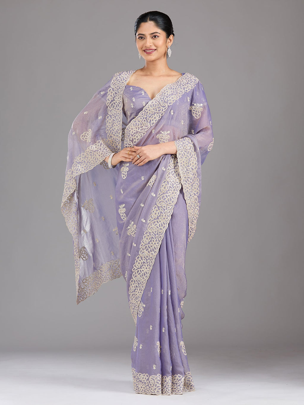 Lavender Zariwork (Silver) Tissue Saree
