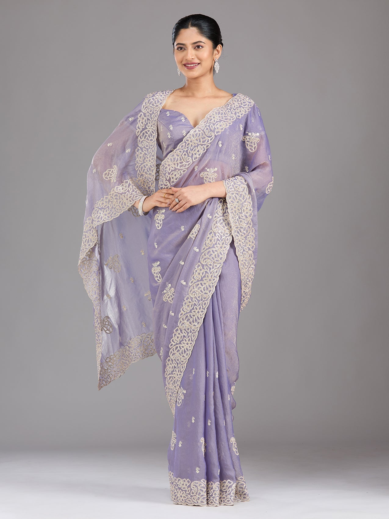 Lavender Zariwork (Silver) Tissue Saree