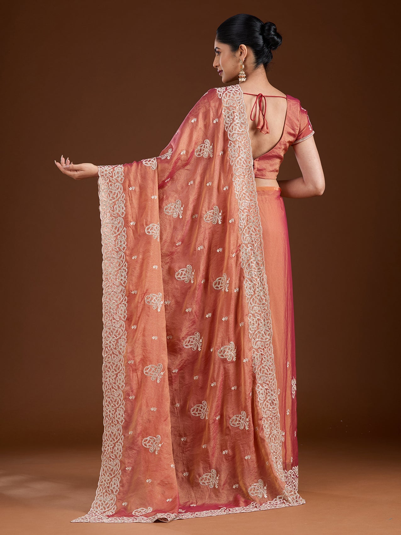 Rust Zariwork (Silver) Tissue Saree