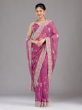 Wine Zariwork (Silver) Tissue Saree