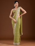 Pista Green Threadwork Tissue Saree