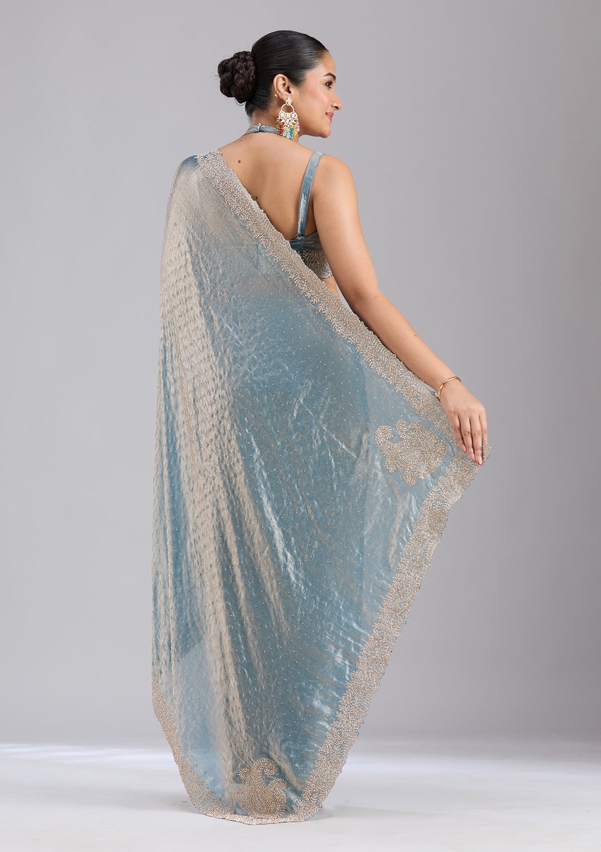 Grey Stonework (Gold) Tissue Saree