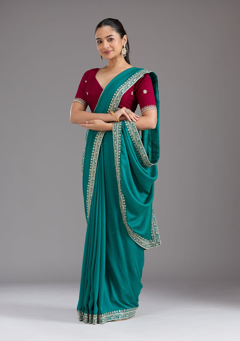 Rama Green Zariwork (Gold) Soft Raw Silk Saree
