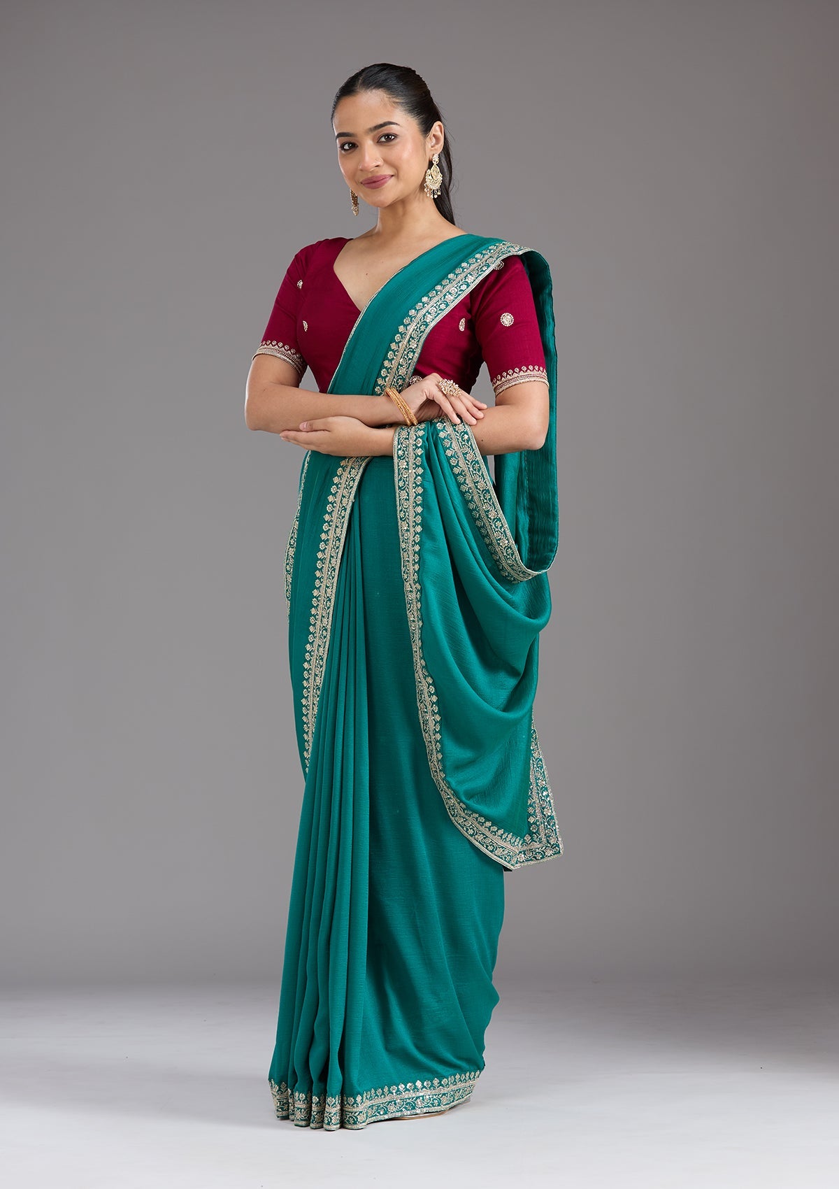 Rama Green Zariwork (Gold) Soft Raw Silk Saree