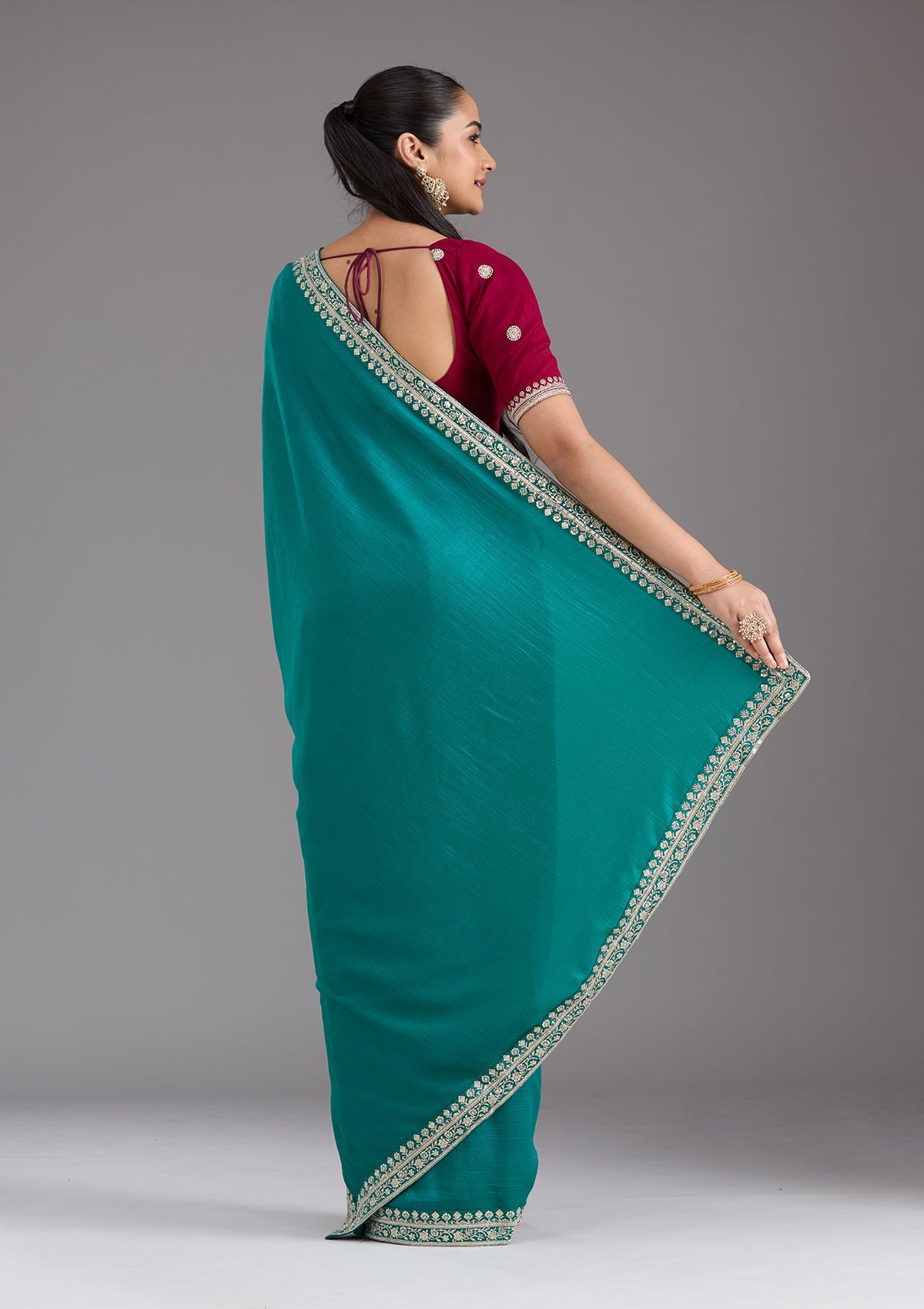 Rama Green Zariwork (Gold) Soft Raw Silk Saree