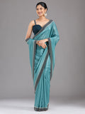 Sea Green Stonework (Gold) Satin Saree